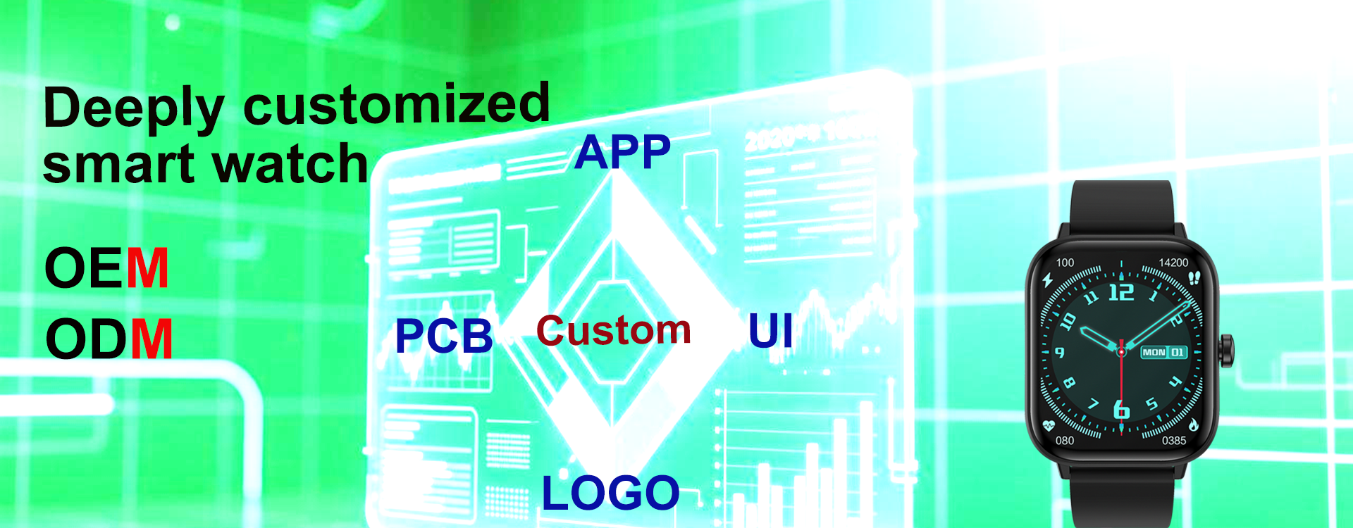 Corporate smartwatches with logo and gift boxes